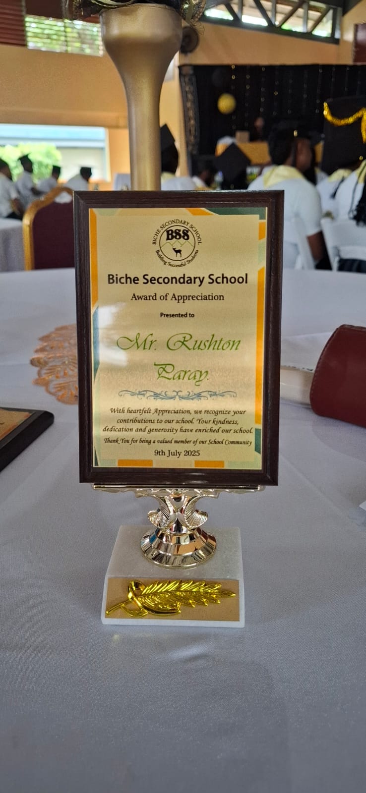 Biche High School Award for Contribution — original article image